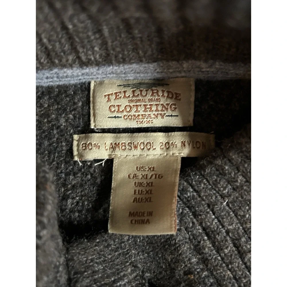 Telluride Brown Sweater Mens XL Brown Lambswool Blend 1/4 Quarter Button XL